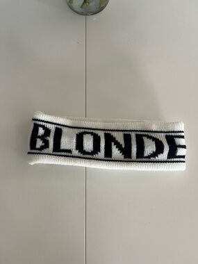 Brunette The Label White and Black 'BLONDE' Knit Headband